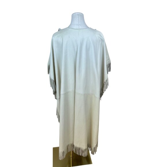Char & Sheer Womens Cream Leather Fringe Poncho Stylish Loose Fit OS - Picture 3 of 6